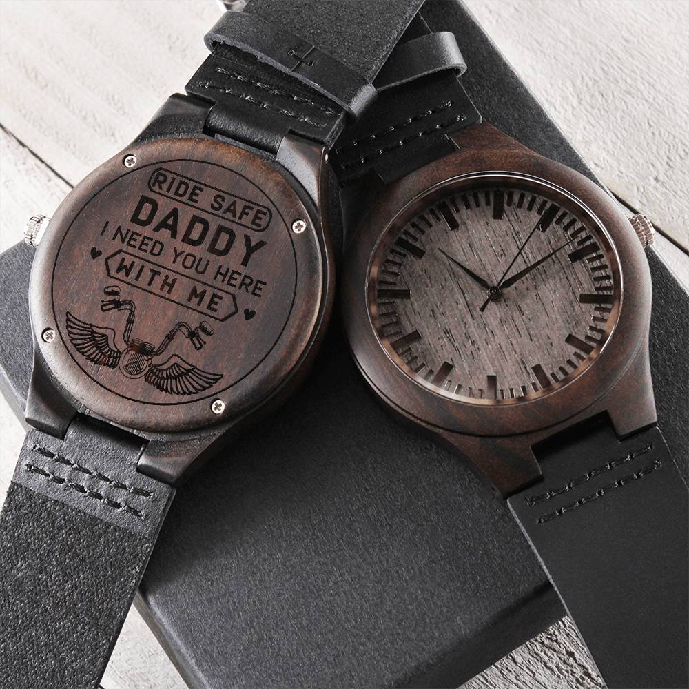 Engraved Wooden Watch - Ride Safe Daddy