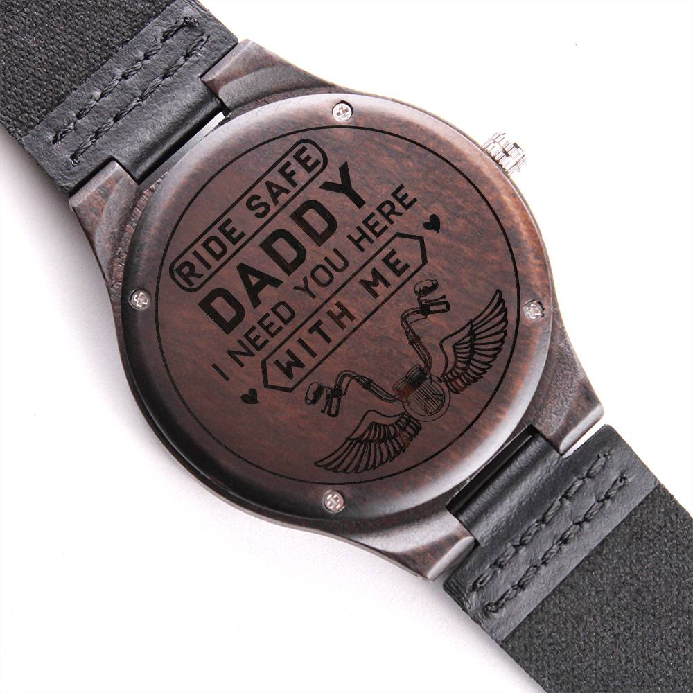 Engraved Wooden Watch - Ride Safe Daddy