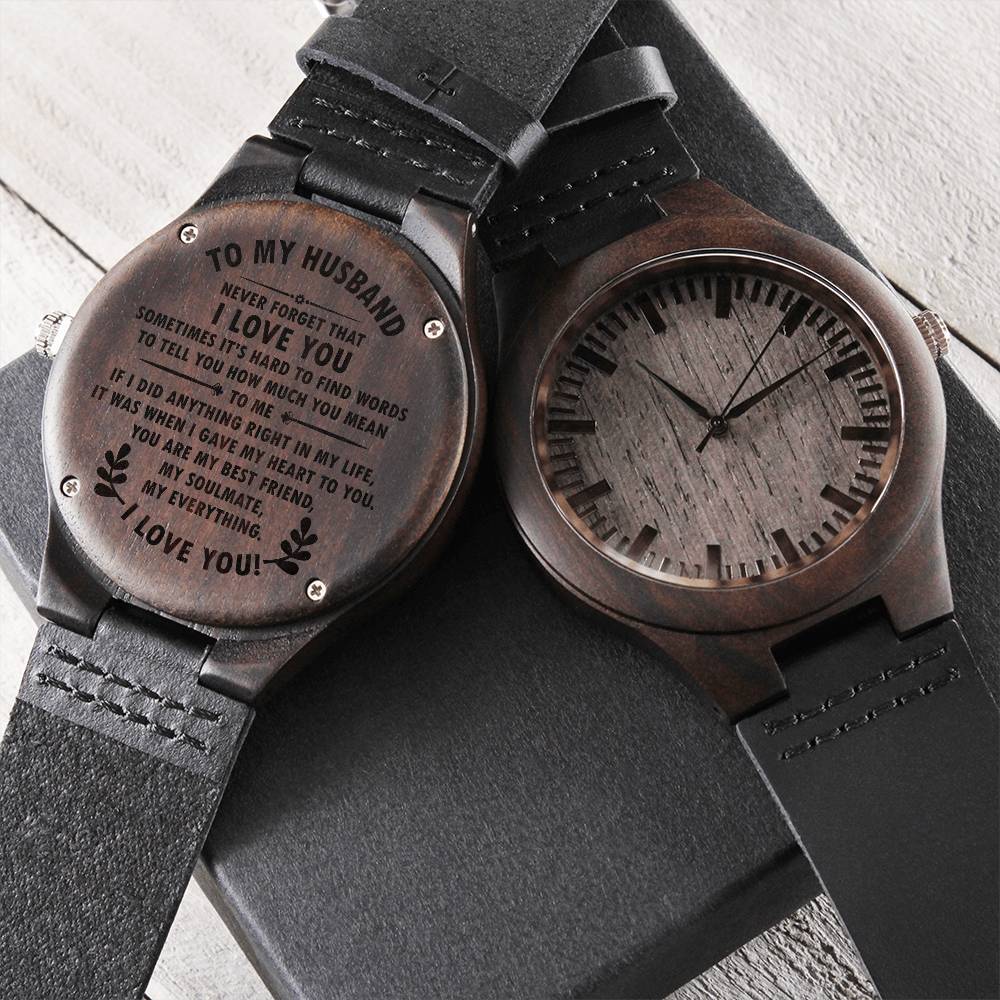 Engraved Wooden Watch -To my husband - never forget that