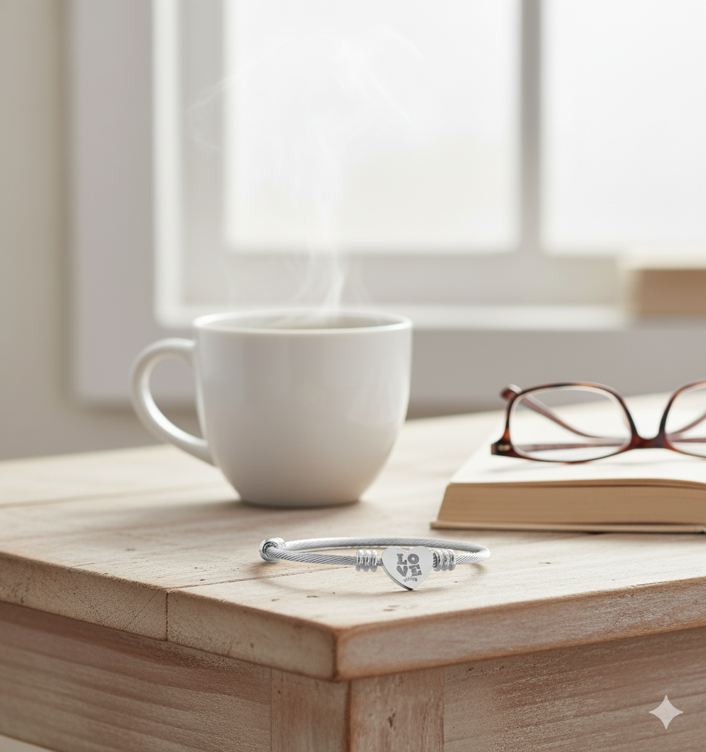 Heart Engraved Cuff Bracelet - Love Charm Jewelry