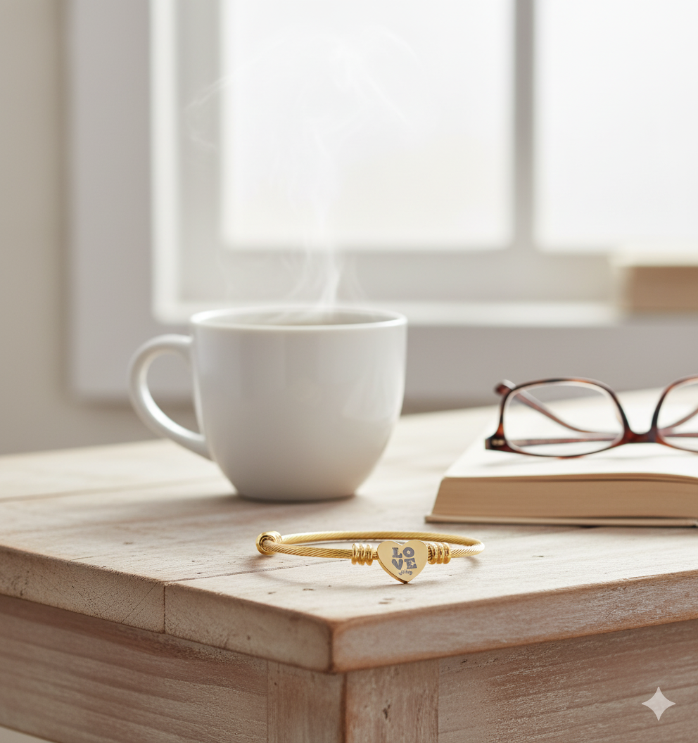 Heart Engraved Cuff Bracelet - Love Charm Jewelry