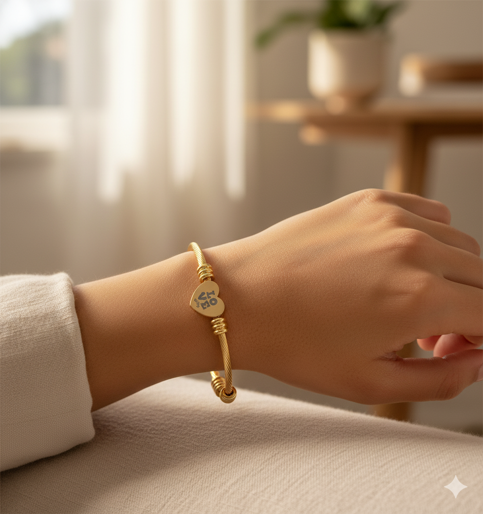 Heart Engraved Cuff Bracelet - Love Charm Jewelry