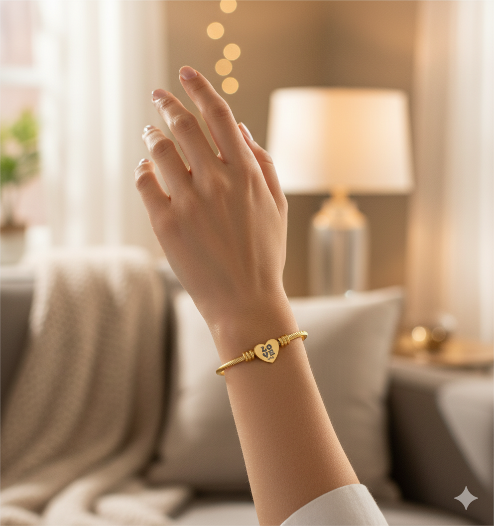 Heart Engraved Cuff Bracelet - Love Charm Jewelry