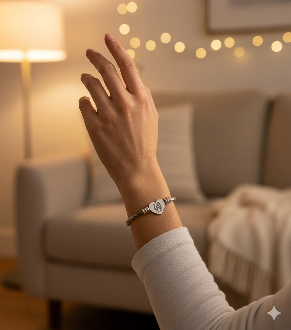 Heart Engraved Cuff Bracelet - Love Charm Jewelry