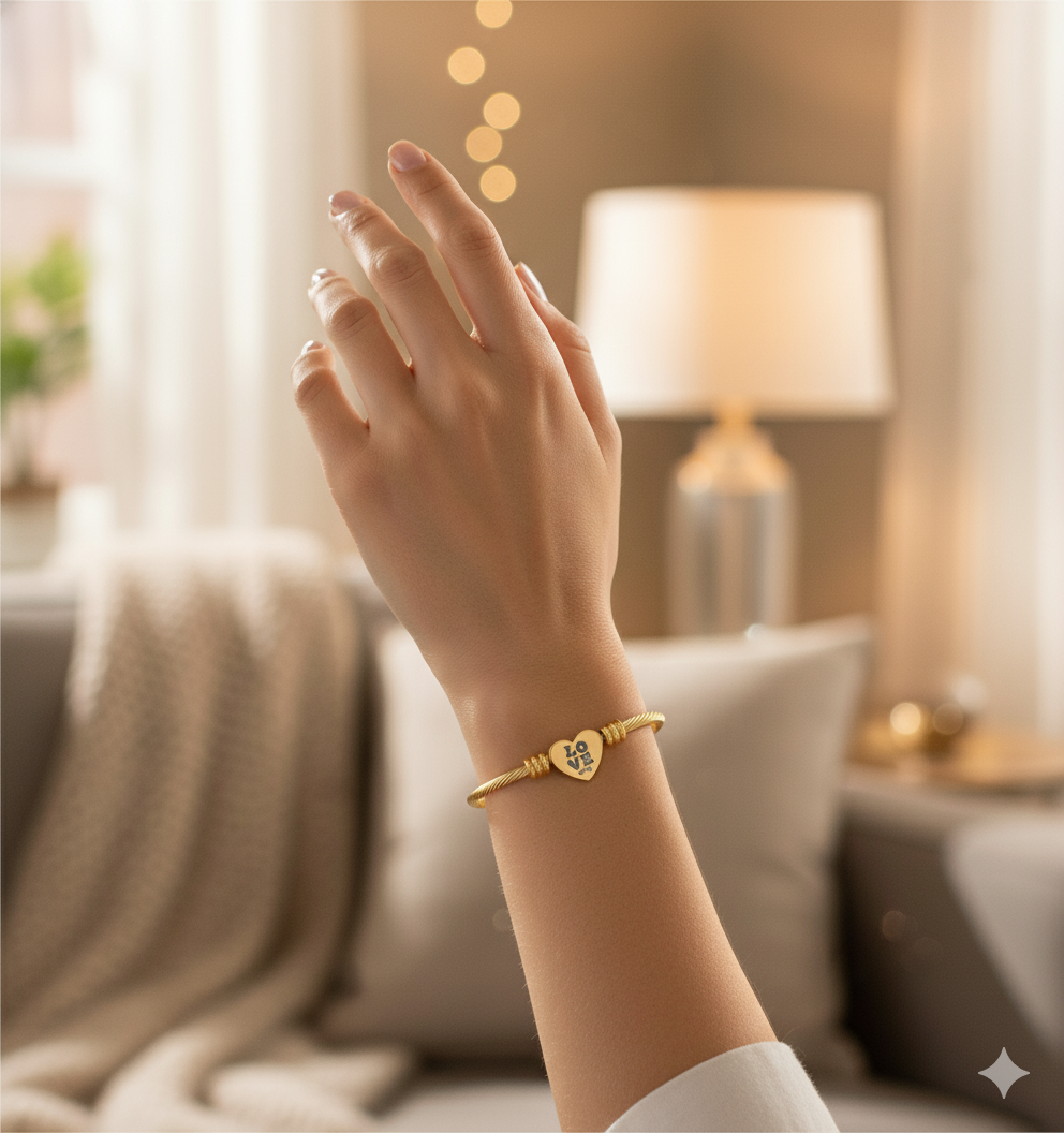 Heart Engraved Cuff Bracelet - Love Charm Jewelry