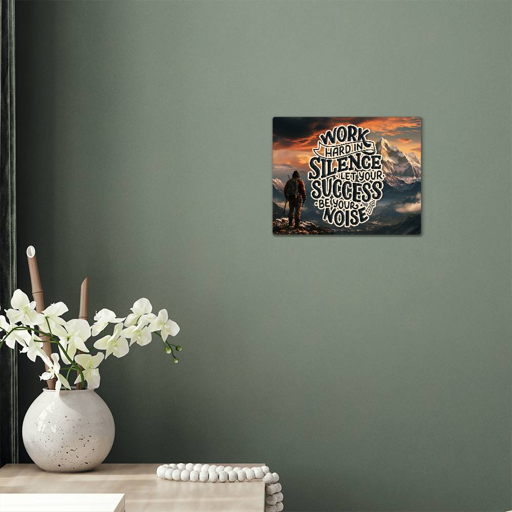 High Gloss Metal Art Print (5:4) - Work Hard In Silence