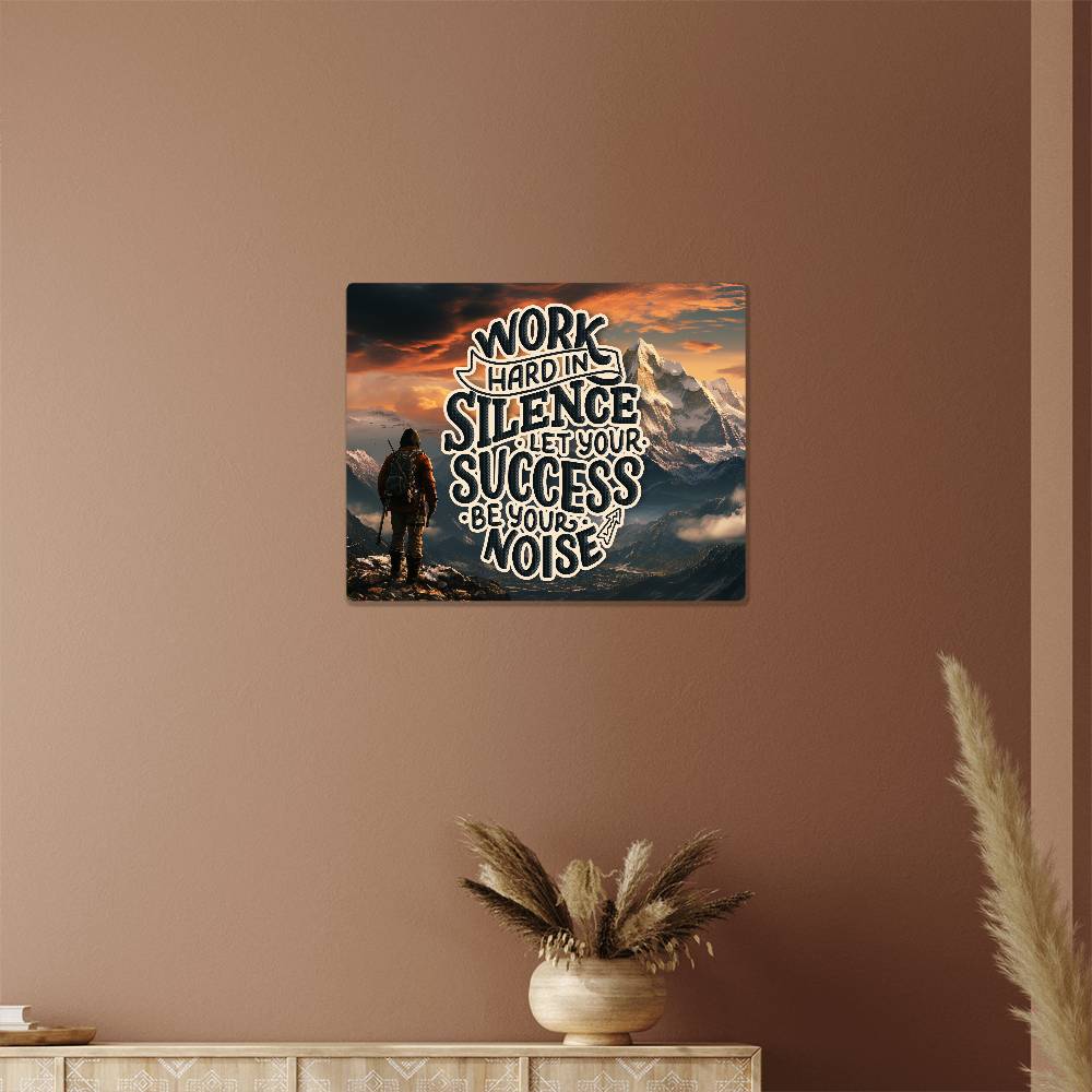 High Gloss Metal Art Print (5:4) - Work Hard In Silence