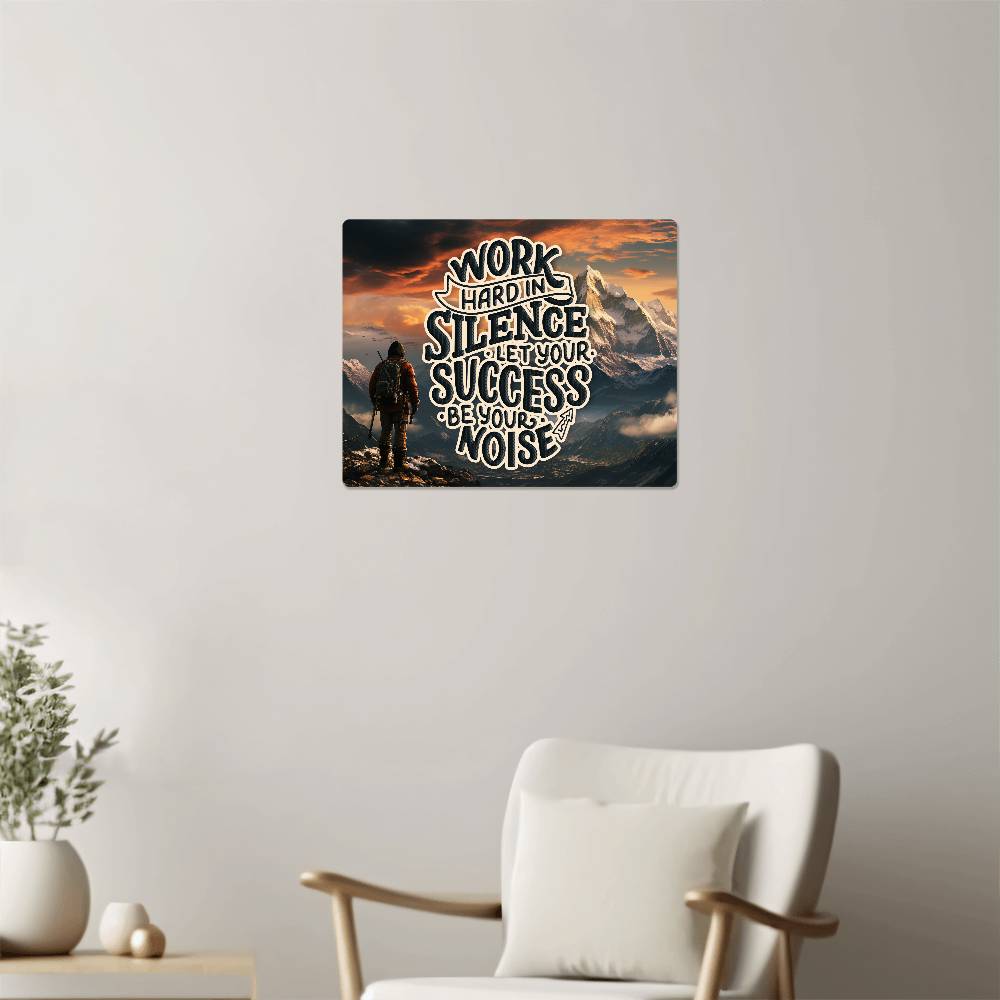 High Gloss Metal Art Print (5:4) - Work Hard In Silence