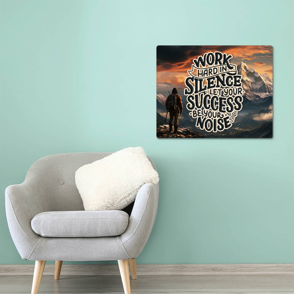 High Gloss Metal Art Print (5:4) - Work Hard In Silence