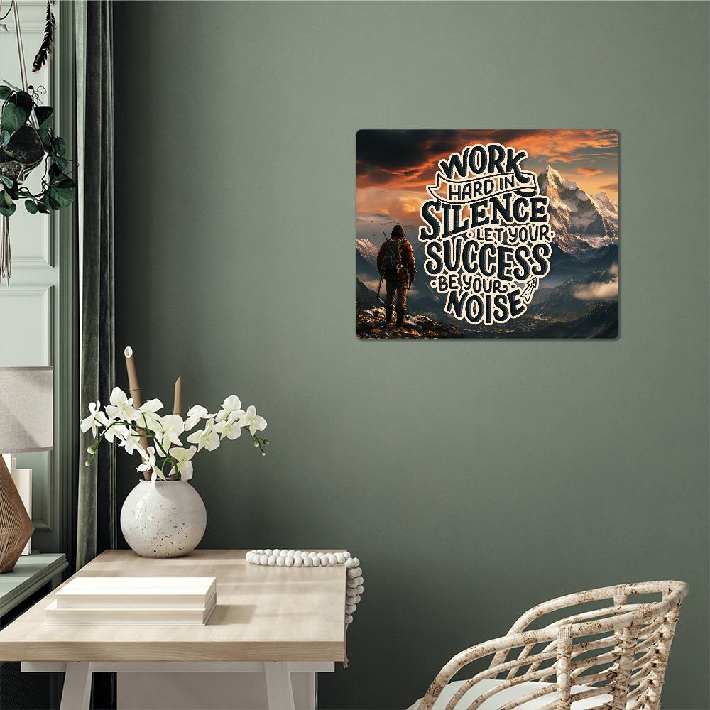 High Gloss Metal Art Print (5:4) - Work Hard In Silence