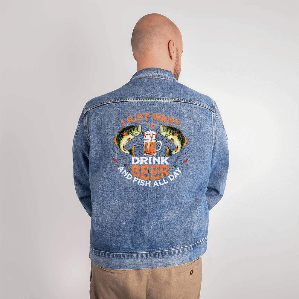 I just want to drink beer and fish all day - Men's DTG Denim Jacket