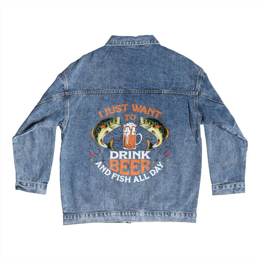 I just want to drink beer and fish all day - Men's DTG Denim Jacket