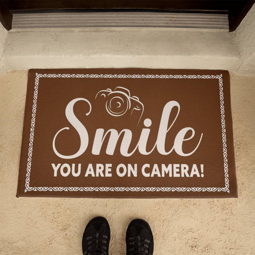 Indoor Outdoor Welcome Mat - Smile you are on camera