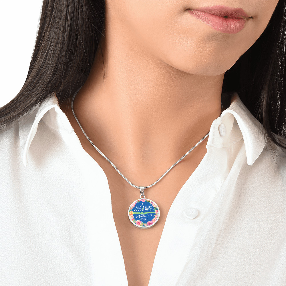 Luxury Graphic Circle Necklace - A Mother is Like Flower