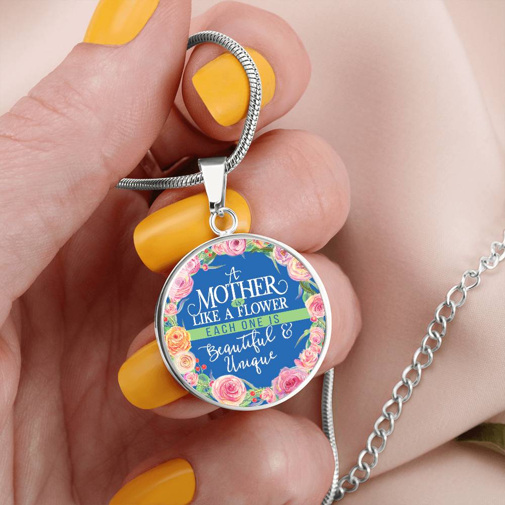 Luxury Graphic Circle Necklace - A Mother is Like Flower