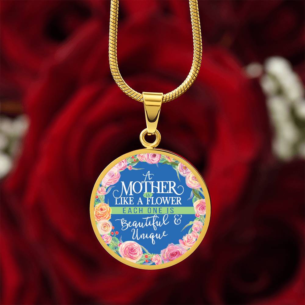 Luxury Graphic Circle Necklace - A Mother is Like Flower