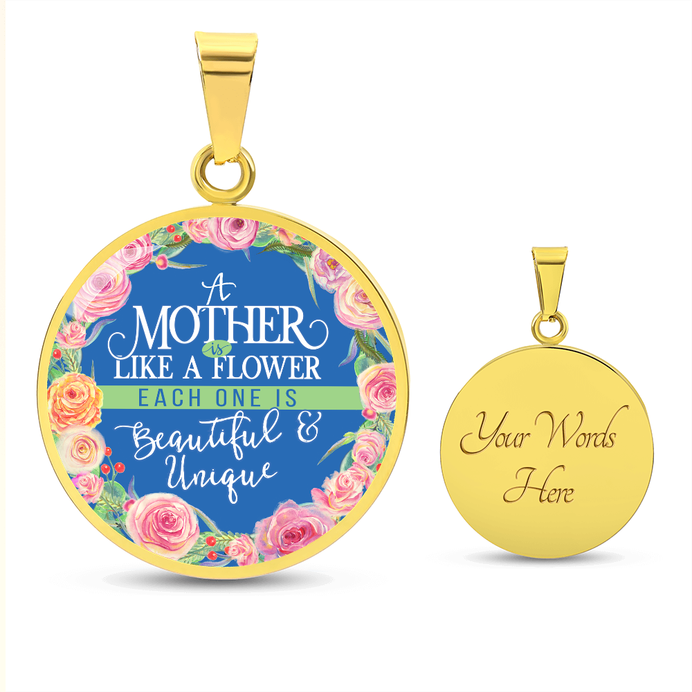 Luxury Graphic Circle Necklace - A Mother is Like Flower