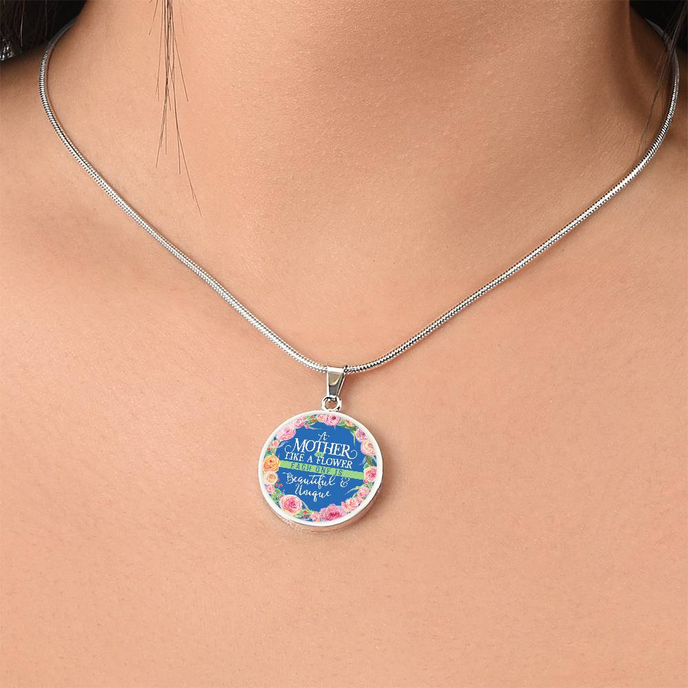 Luxury Graphic Circle Necklace - A Mother is Like Flower