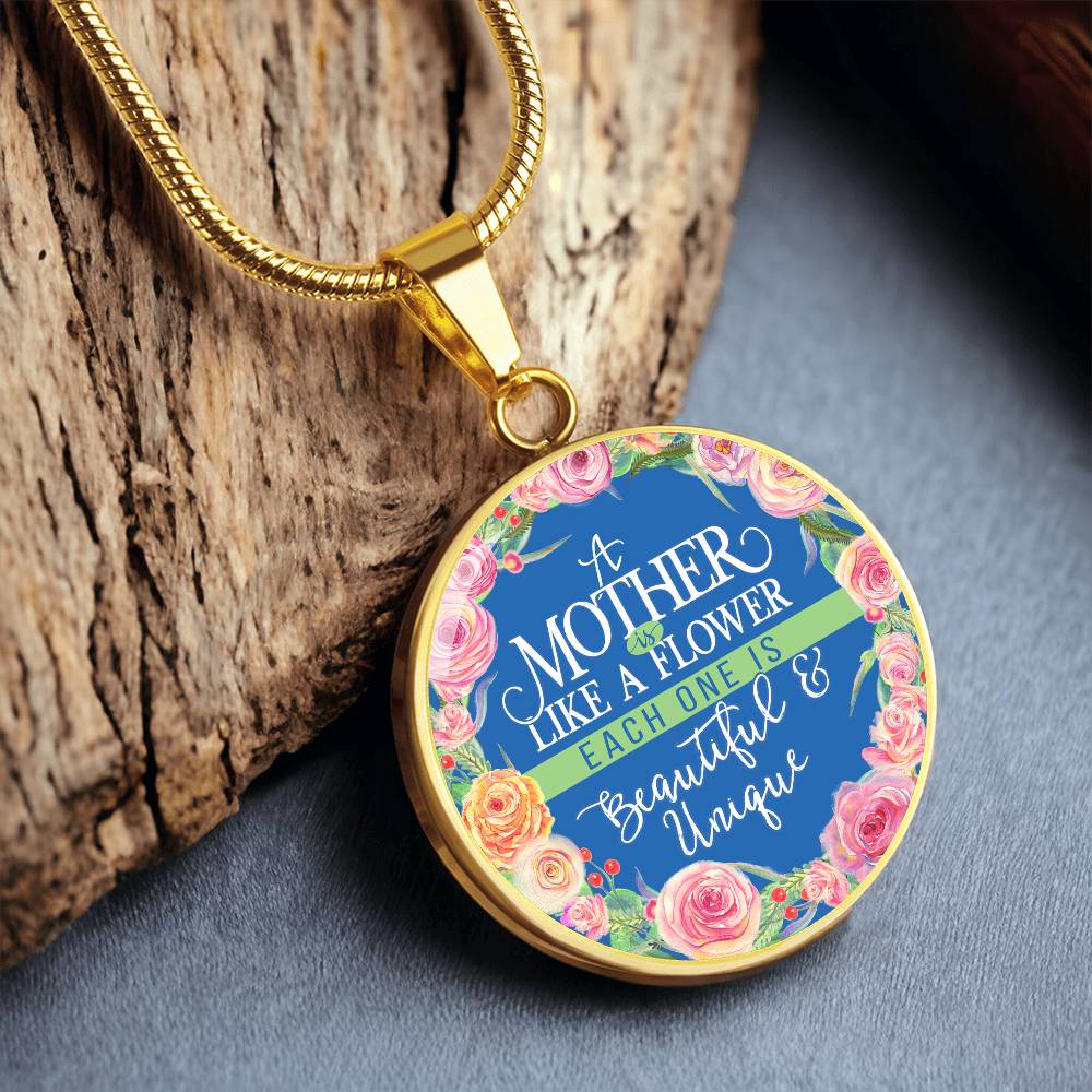 Luxury Graphic Circle Necklace - A Mother is Like Flower