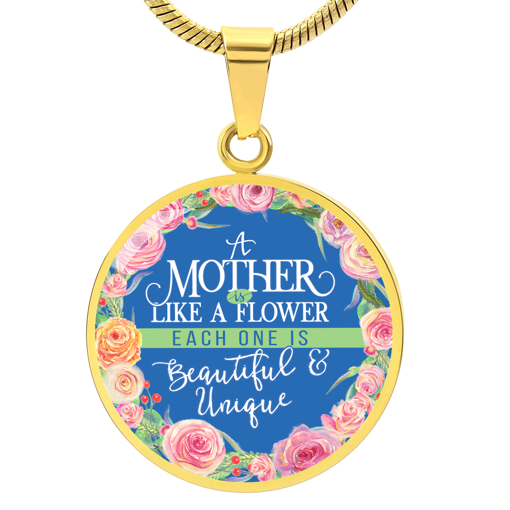 Luxury Graphic Circle Necklace - A Mother is Like Flower