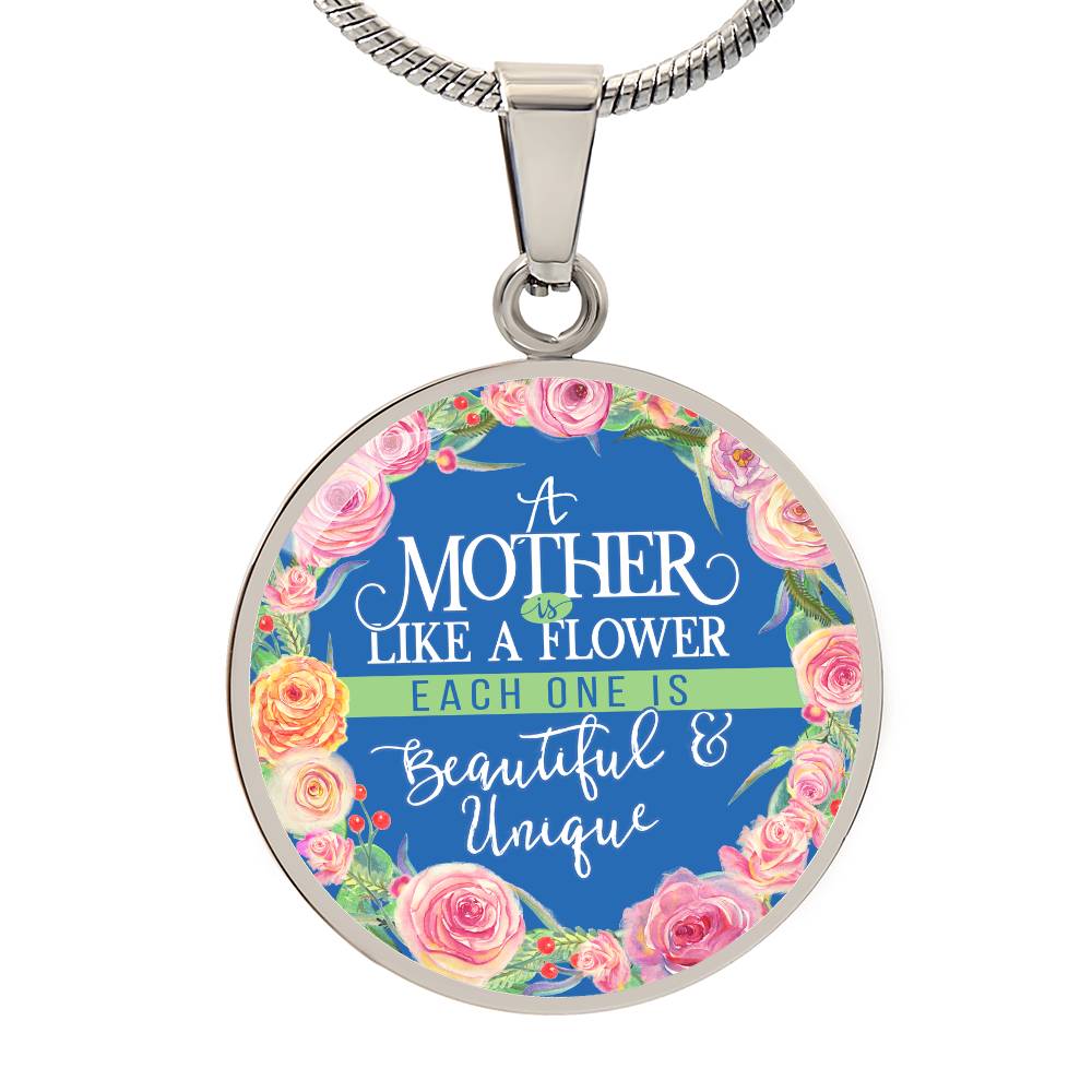 Luxury Graphic Circle Necklace - A Mother is Like Flower