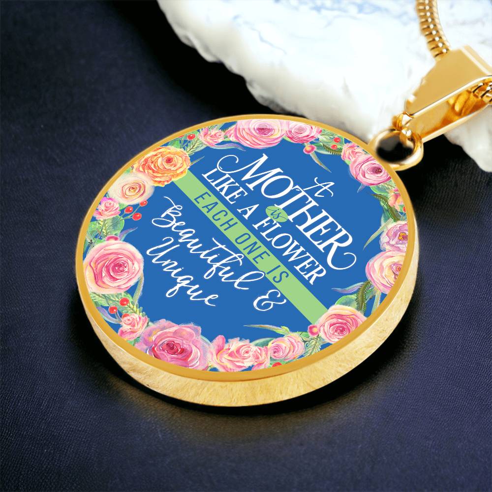 Luxury Graphic Circle Necklace - A Mother is Like Flower