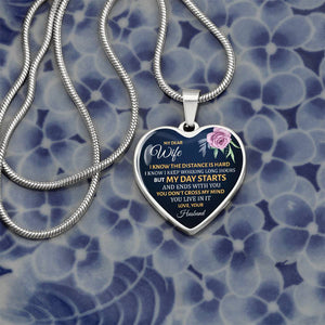 Luxury Graphic Heart Necklace - My dear wife - i know the distance is hard