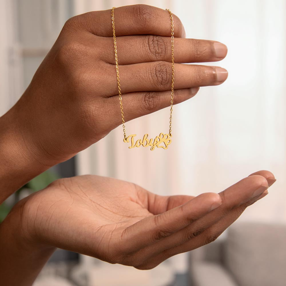 Paw Print Name Necklace