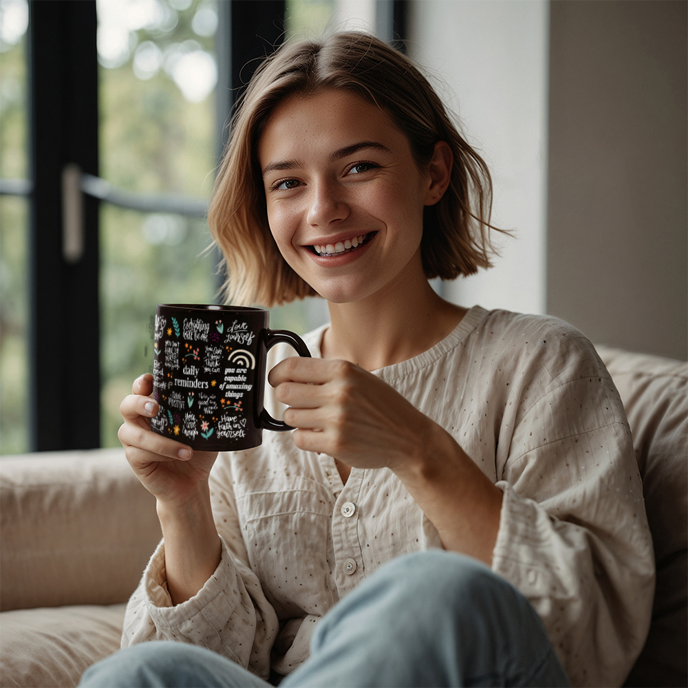 Positive verbs-11oz Black Mug Design