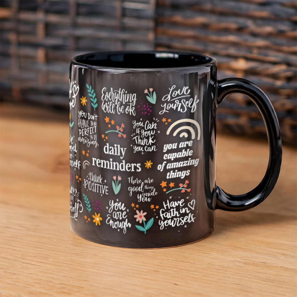 Positive verbs-11oz Black Mug Design