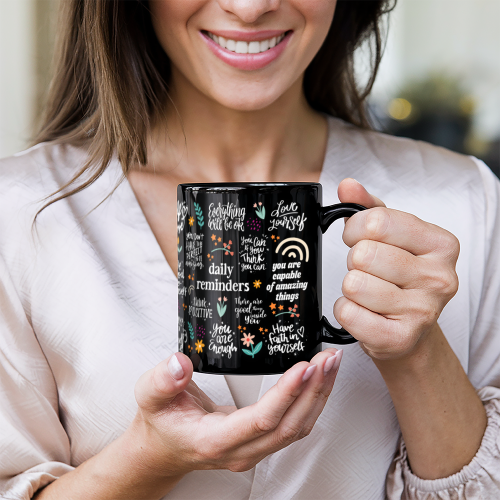 Positive verbs-11oz Black Mug Design