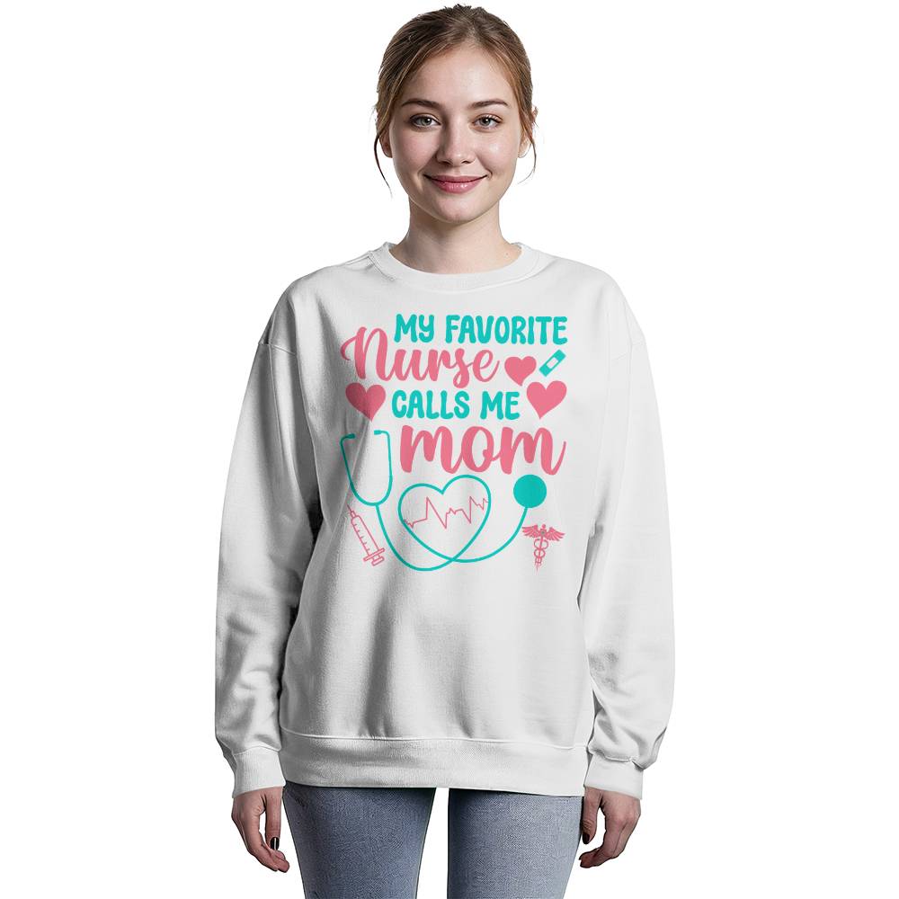 Premium Bella + Canvas 3945 Unisex Crewneck Sweatshirt - My Favorite Nurse Calls Me Mom