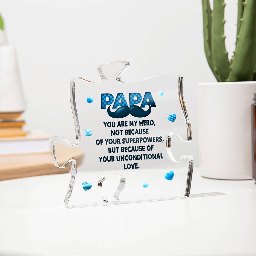 Printed Acrylic Puzzle Plaque - Papa - you are my hero