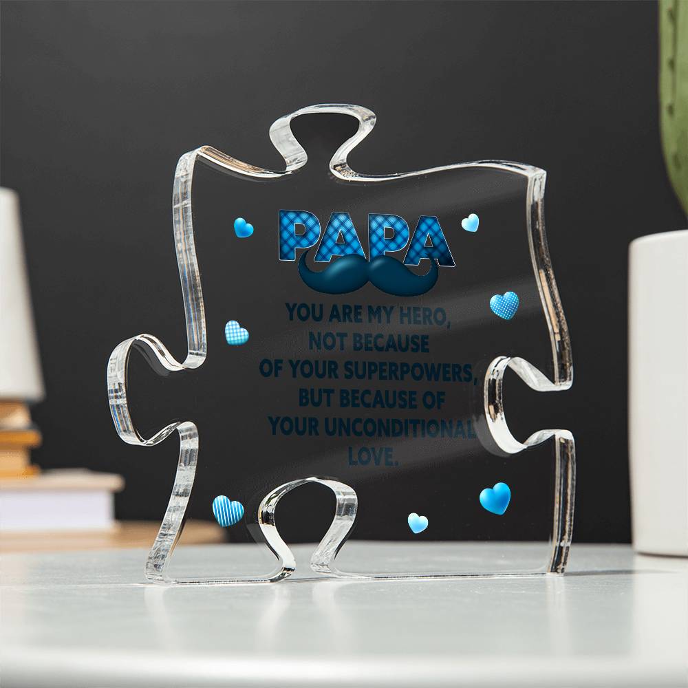 Printed Acrylic Puzzle Plaque - Papa - you are my hero