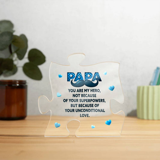 Printed Acrylic Puzzle Plaque - Papa - you are my hero