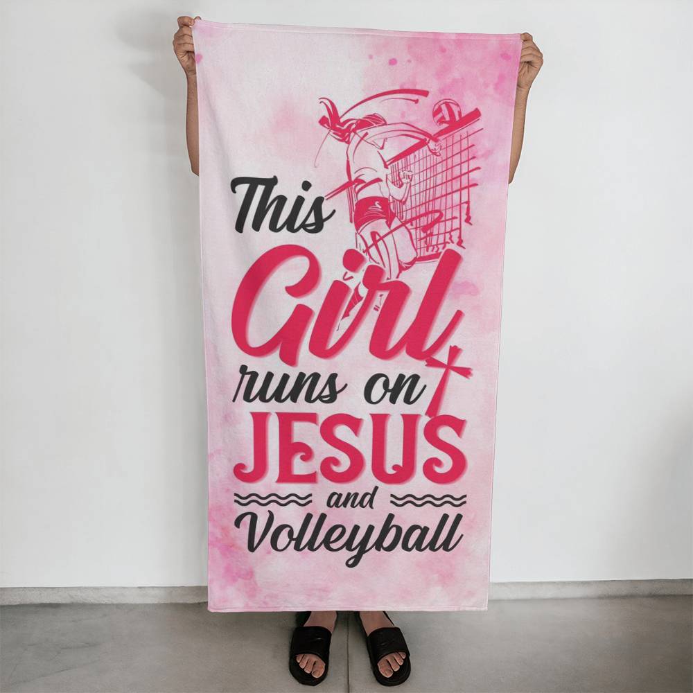 Sports Towel - This Girl runs on Jesus and volleyball