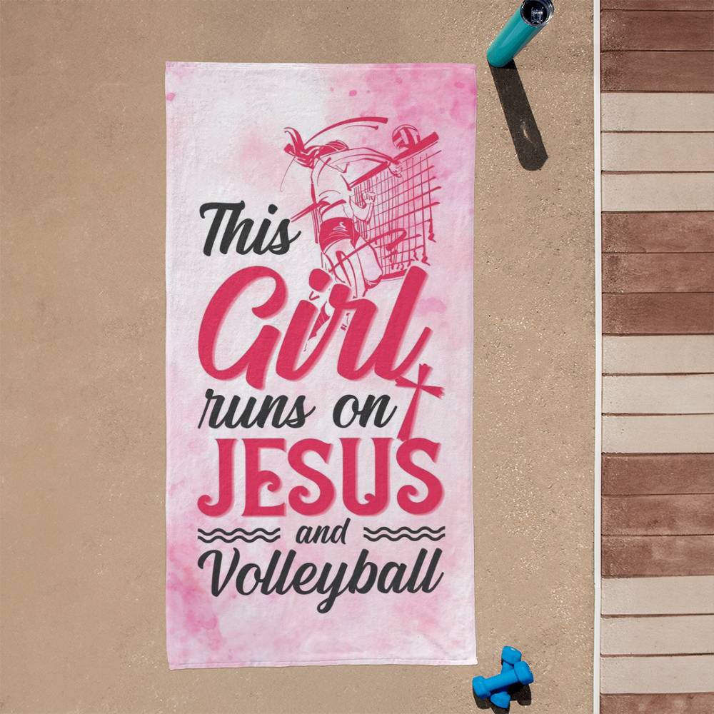 Sports Towel - This Girl runs on Jesus and volleyball