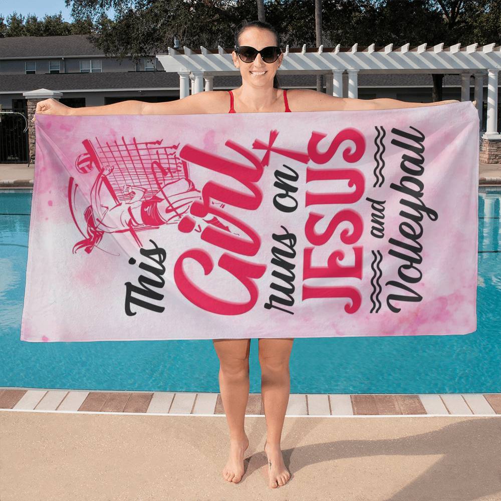 Sports Towel - This Girl runs on Jesus and volleyball