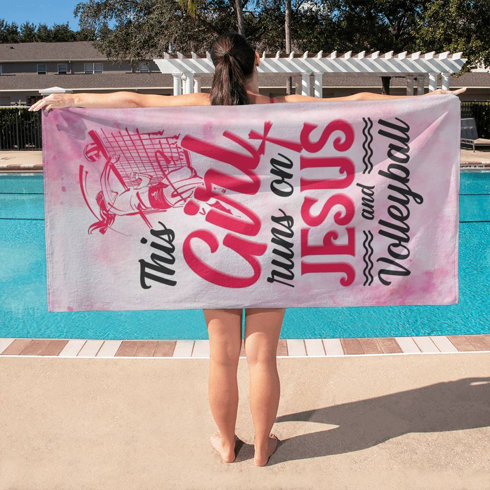 Sports Towel - This Girl runs on Jesus and volleyball