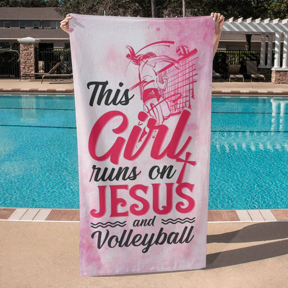 Sports Towel - This Girl runs on Jesus and volleyball