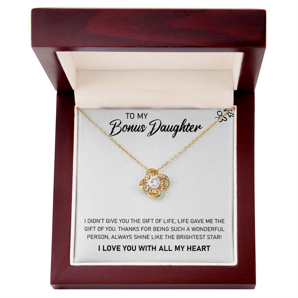 To My Bonus Daughter, Always Shine Like The Brightest Star Love Knot Necklace