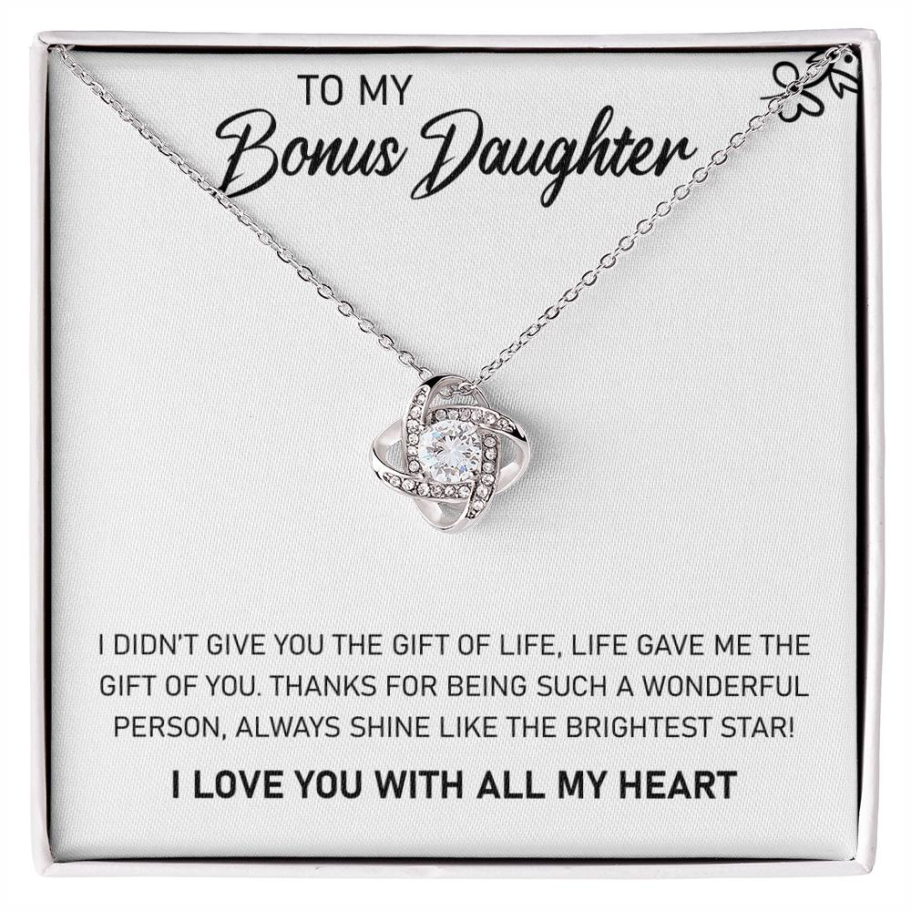 To My Bonus Daughter, Always Shine Like The Brightest Star Love Knot Necklace