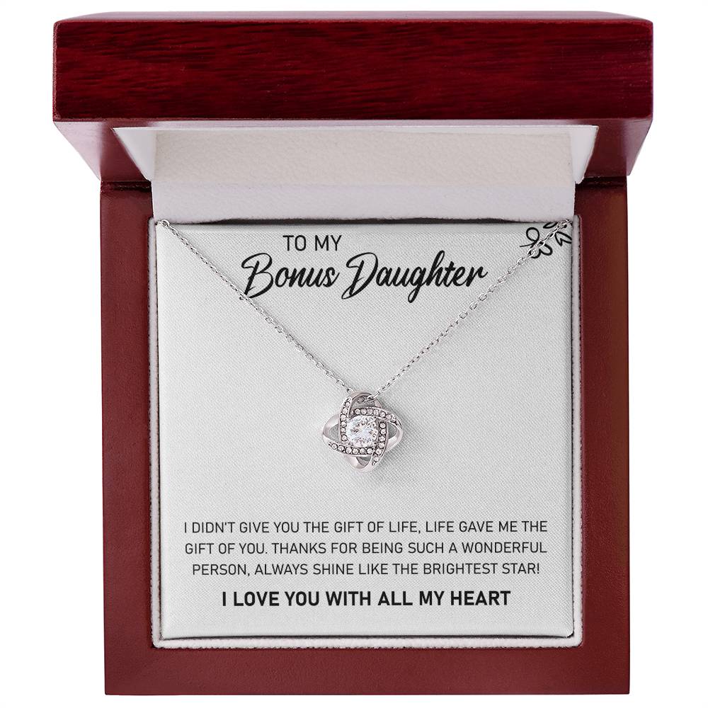 To My Bonus Daughter, Always Shine Like The Brightest Star Love Knot Necklace