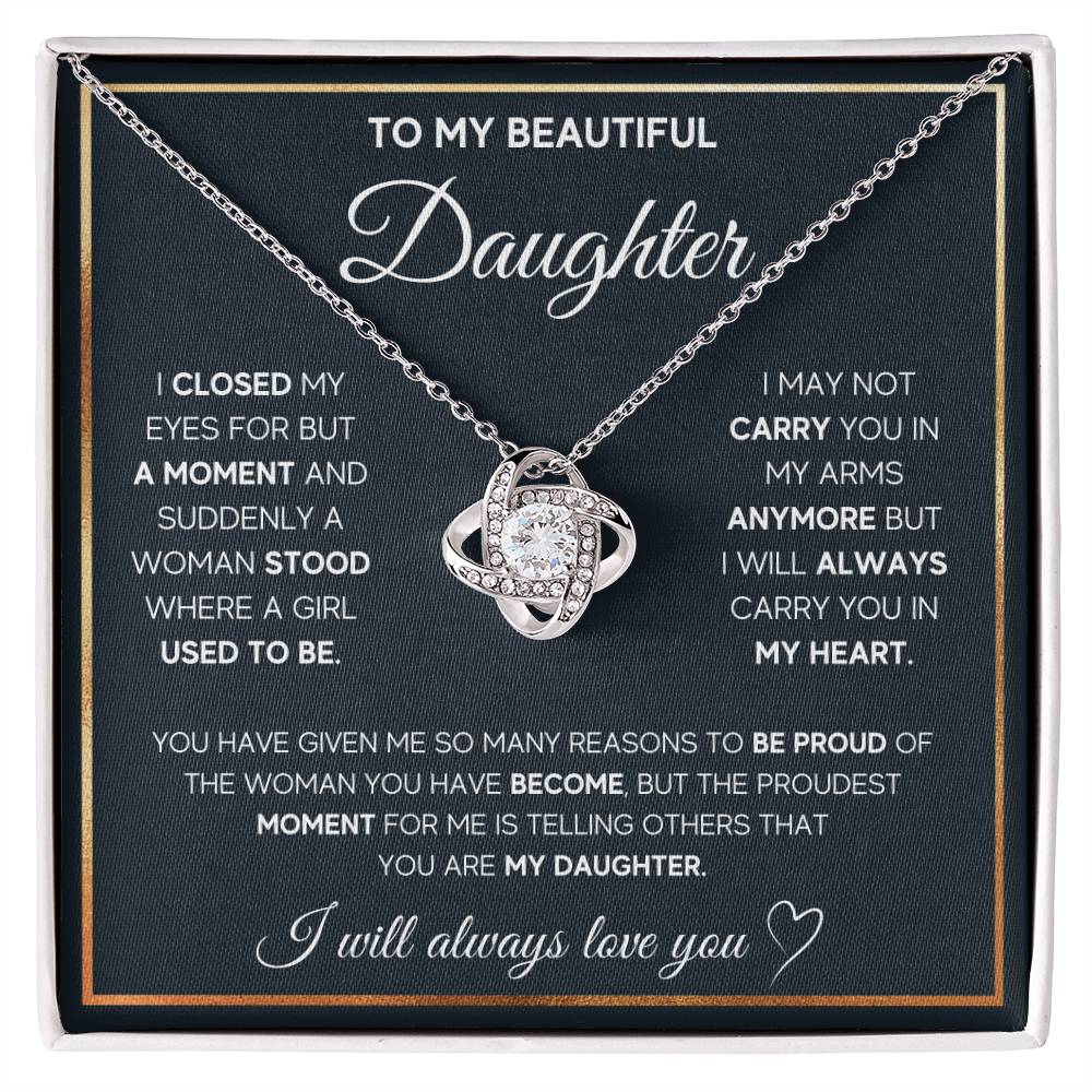 To My Daughter, I Will Always Carry You In My Heart Love Knot Necklace