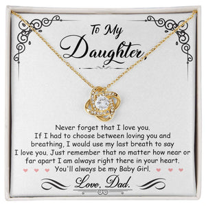 To My Daughter, I'm Always Right Here In Your Heart Love Knot Necklace