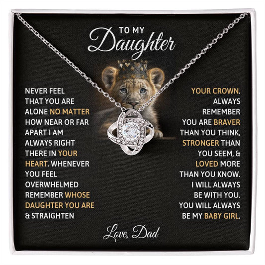 To My Daughter, You Will Always Be My Baby Girls Love Knot Necklace