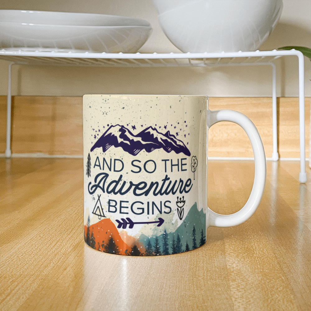 White Ceramic Mug 11oz Design, Adventure