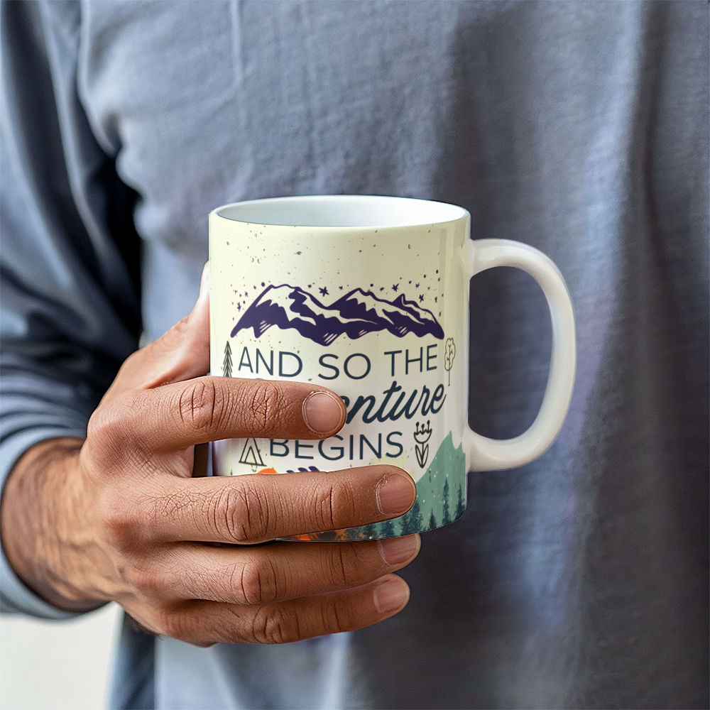 White Ceramic Mug 11oz Design, Adventure