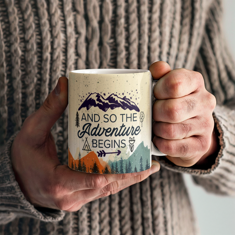 White Ceramic Mug 11oz Design, Adventure