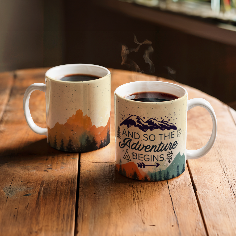 White Ceramic Mug 11oz Design, Adventure